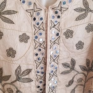 Raw silk embroidered and mirror work vest.